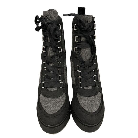 NIB DKNY "TOIA" Black & Gray Lace-Up Platform Boots - Size 8.5 - Picture 4 of 11